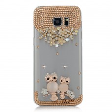 Samsung Galaxy S7 Edge - Luxury Handmade Bling Bling 3D Rhinestone Crystal Protective Hard Clear Phone Cover Case - Owl and Flower